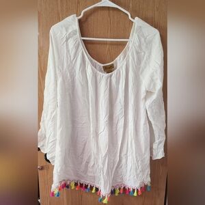 Wrangler White Relaxed Tunic with Embellished Hem